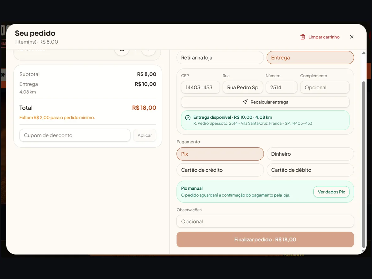 A taxa de entrega se calcula sozinha